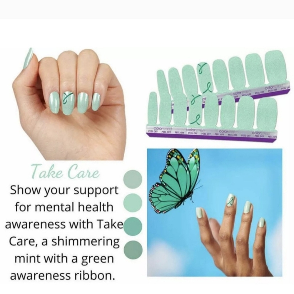 Color Street Take Care Mint Nail Wraps with Awareness Ribbon